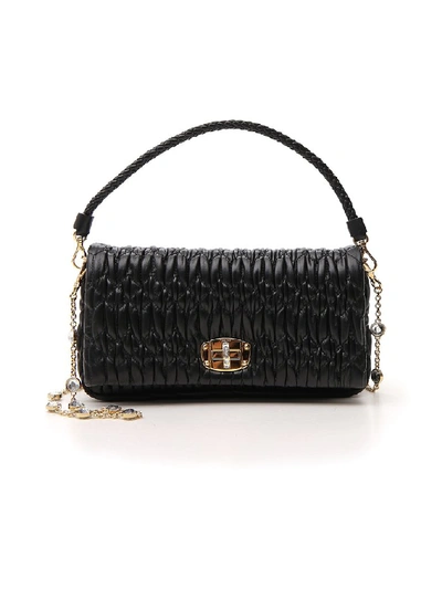 Miu Miu Crystal Embellished Handbag In Black