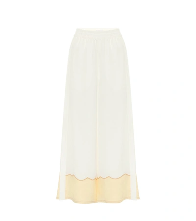 Chloé Silk Crepe De Chine And Linen Wide-leg Pants In Ivory