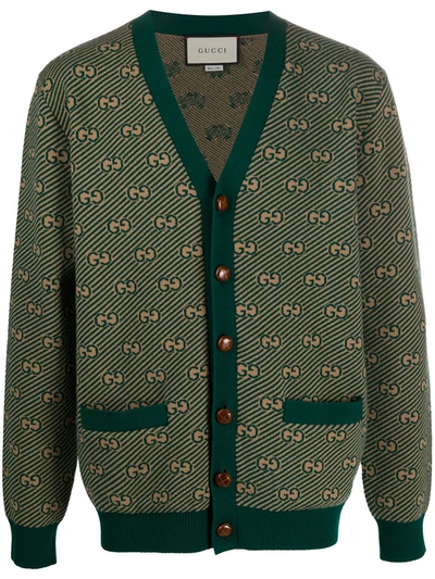 Gucci Gg Stripe Knitted Cardigan In Green