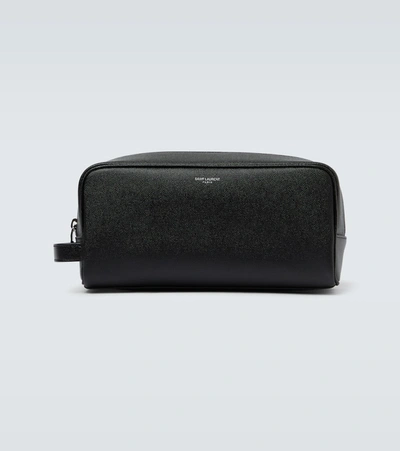 Saint Laurent Leather Washbag In Black