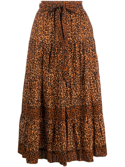 Ulla Johnson Sierra Tiered Belted Leopard-print Cotton-voile Midi Skirt In Neutrals