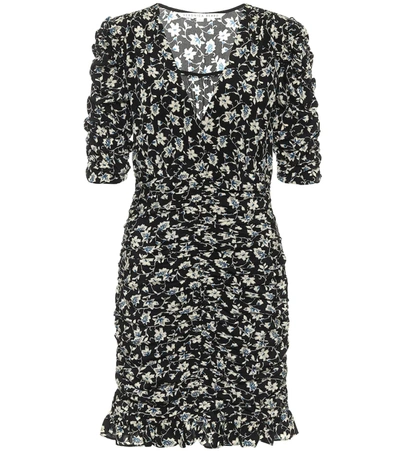 Veronica Beard Sean Gathered Floral-print Fil Coupé Silk Mini Dress In Black