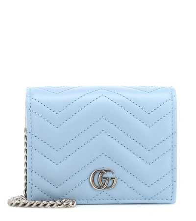 Gucci Gg Marmont Mini Wallet Shoulder Bag In Porcelain Blue