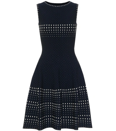 Alaïa Knit Openwork Fit-&-flare Dress In Blue