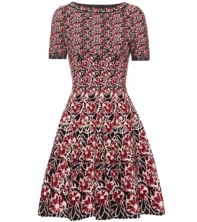 Alaïa Women's Floral Knit Stretch-wool Fit-&-flare Dress In Rouge