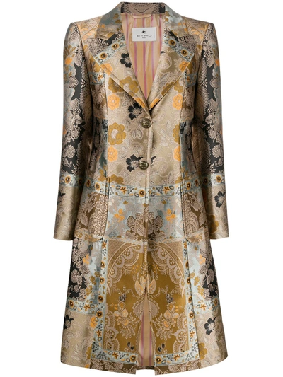 Etro Morgan Single-breasted Metallic-jacquard Coat In Brown