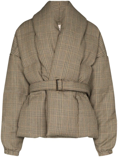 Alexandre Vauthier Oversized Plaid-houndstooth Padded Coat In Brown