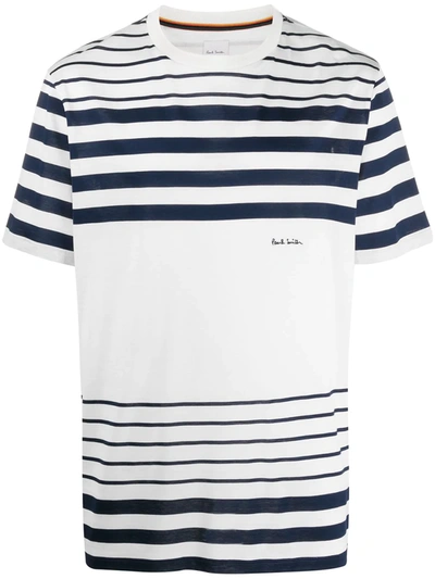 Paul Smith Logo-embroidered Striped Cotton-jersey T-shirt In Wht/blue