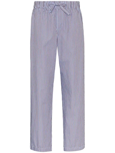 Tekla Striped Organic-cotton Pyjama Trousers In Blau