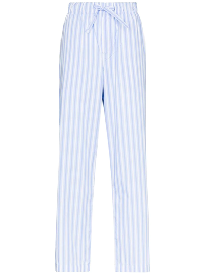 Tekla Striped Organic Cotton Pyjama Trousers In Blau