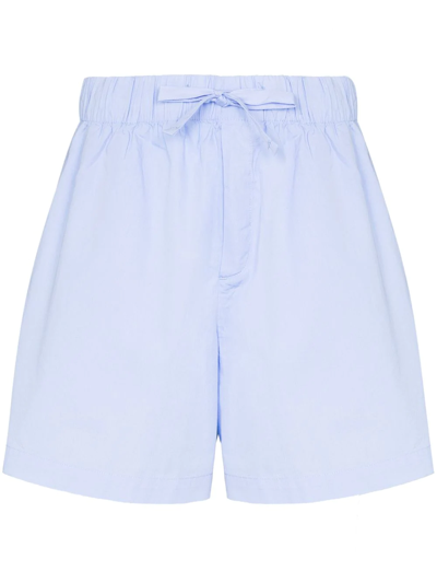 Tekla Drawstring Organic Cotton Pyjama Shorts In Light Blue