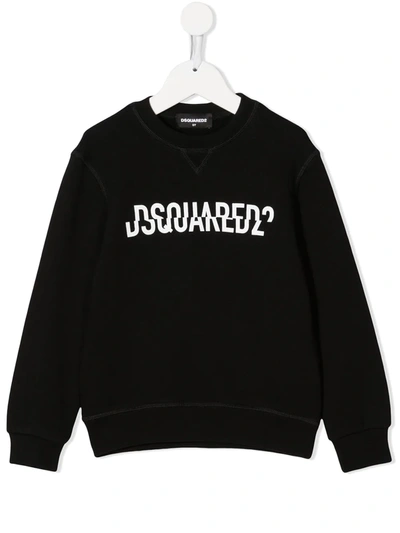Dsquared2 Kids' Split Logo Print Cotton Sweatshirt In Black