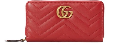 Gucci Gg Marmont Zippered Wallet In Red