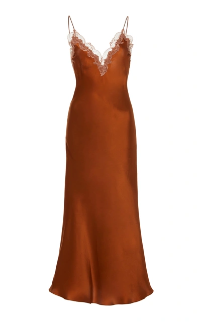 Jonathan Simkhai Blair Lace-trimmed Silk-blend Charmeuse Midi Slip Dress In Toffee