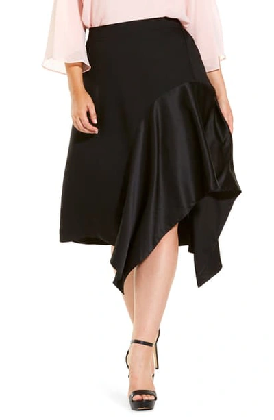 Estelle Asymmetrical Satin Trim Skirt In Black