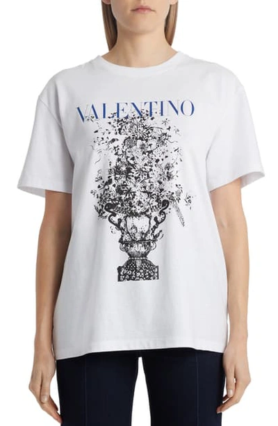 Valentino Oversize Vase Print Logo Graphic Tee In Bianco