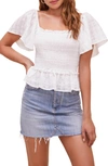 Astr Retreat Smocked Eyelet Top In White