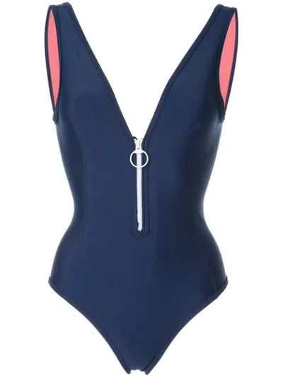 Duskii Open-back Neoprene Swimsuit In Blue