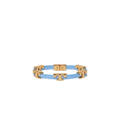 Tory Burch Serif-t Single Wrap Bracelet In Tory Gold/himalaya Blue