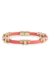 Tory Burch Serif-t Croc-embossed Leather Single Wrap Bracelet In Tory Gold / Canyon Flower