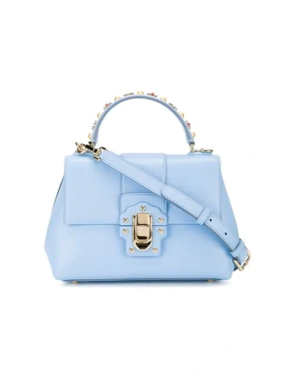 Dolce & Gabbana Medium Lucia Studded Handle Leather Bag, Sky Blue