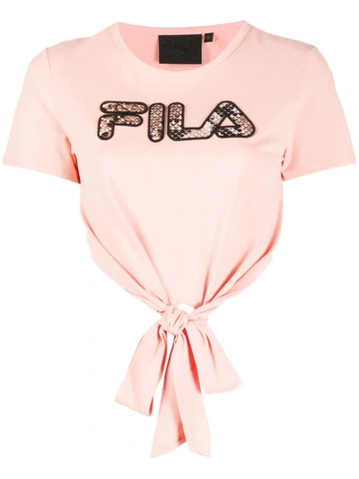 Fila Snakeskin Print Logo T-shirt In Pink