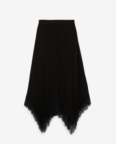 The Kooples Pleated Long Black Skirt With Lace