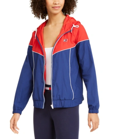 Tommy Hilfiger Sport Crinkle Windbreaker Jacket In Scarlet/deep Blue