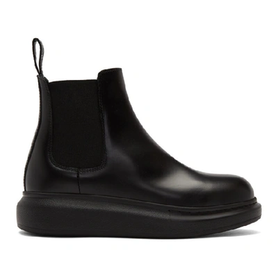 Alexander Mcqueen Glossed-leather Exaggerated-sole Chelsea Boots In Black