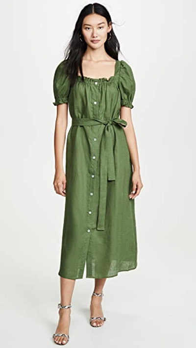 Sleeper Brigitte Linen Midi Dress In Green