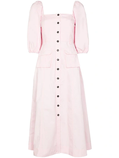 Ganni Pink Flared Button-up Dress