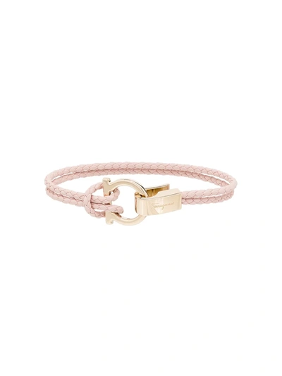 Ferragamo Pink Gancini Braided Leather Bracelet