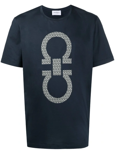 Ferragamo Gancini-print Short-sleeve T-shirt In Blue