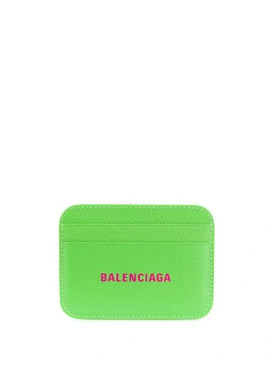 Balenciaga Logo Embossed Leather Card Holder In Green