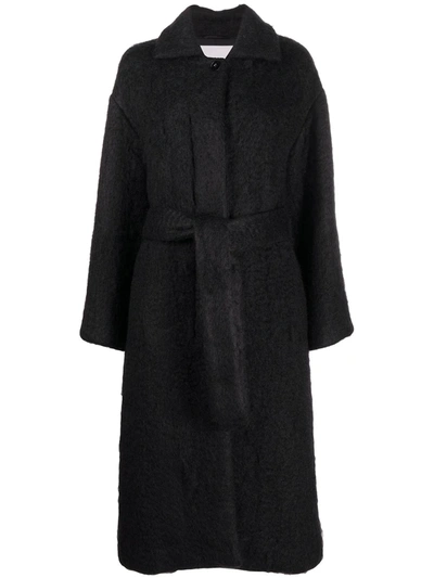 Jil Sander Oversized Belted Wool Coat In Dark Blue