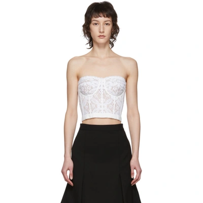 Alexander Mcqueen Strapless Satin-trimmed Corded Cotton-blend Lace Bustier Top In Optical White