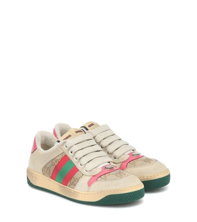 Gucci Kids' Screener Panelled Sneakers In Beige,pink