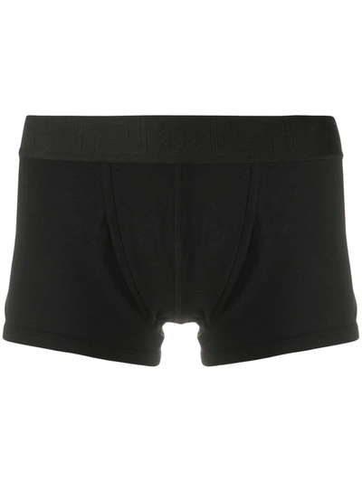 Versace Greca Stretch Cotton Boxer Briefs In Black