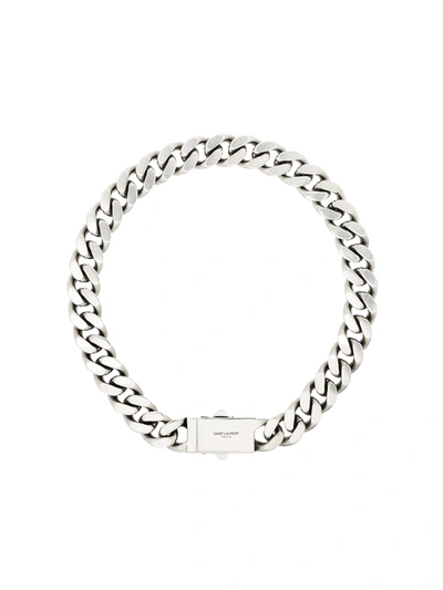 Saint Laurent Silver Tone Curb Chain Necklace