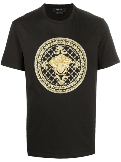 Versace Embroidered Medusa Motif T-shirt In Black