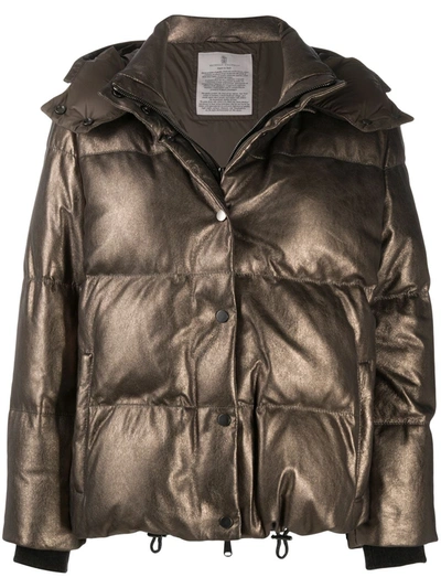 Brunello Cucinelli Metallic Sheen Puffer Jacket In Brown