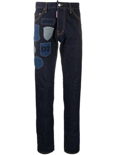 Dsquared2 Patch-embellished Straight-leg Jeans In Blue