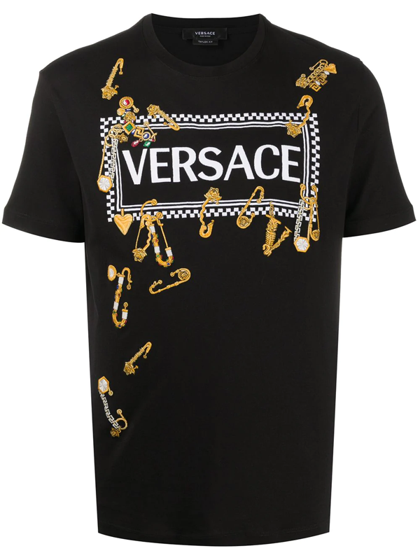 Versace Safety Pin Print T-shirt In Black | ModeSens