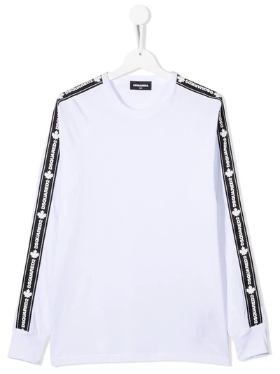 Dsquared2 Teen Logo-tape Crew-neck Sweatshirt In White
