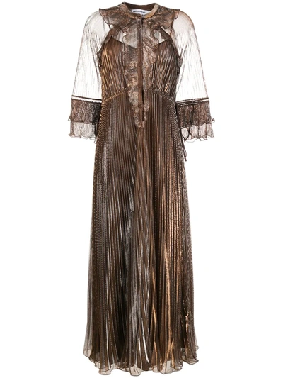 Self-portrait Pleated Maxi Dress In Brown