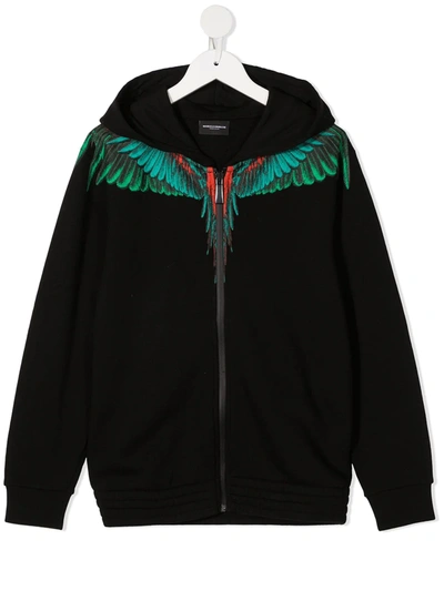 Marcelo Burlon County Of Milan Kids' Wings Zip-up Cotton Sweatshirt Hoodie In Black
