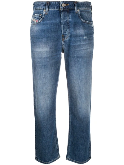 Diesel D-aryel Straight Cropped Washed Jeans In Blue | ModeSens