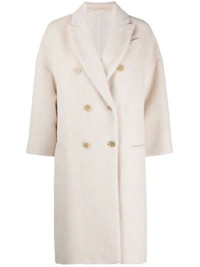 Brunello Cucinelli Double Breasted Alpaca And Virgin Wool Coat In White