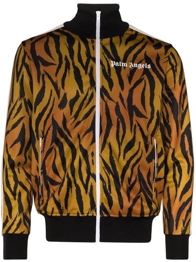 Palm Angels Tiger-print Zipped Hoodie In Orange