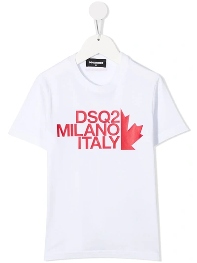 Dsquared2 White T-shirt For Kid With Red Logo In Bianco